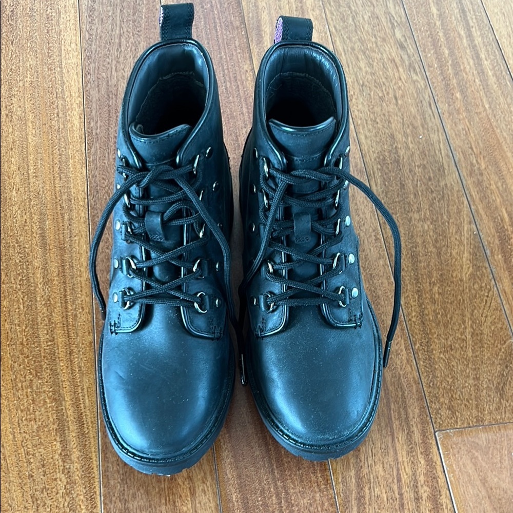 New Cole Haan Black Ankle Hiking Boots with Lace-Up Design 6
